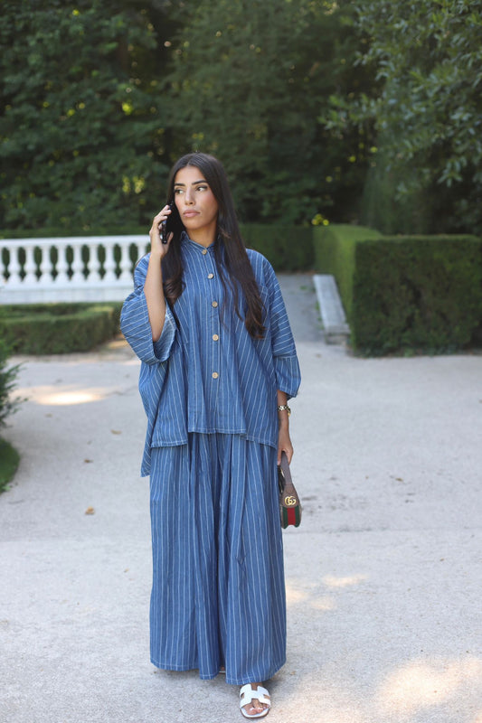 Ensemble effet jean rayé